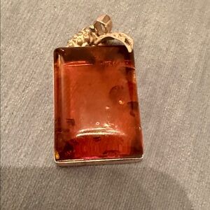 Vintage Amber Pendant with Silver Accents